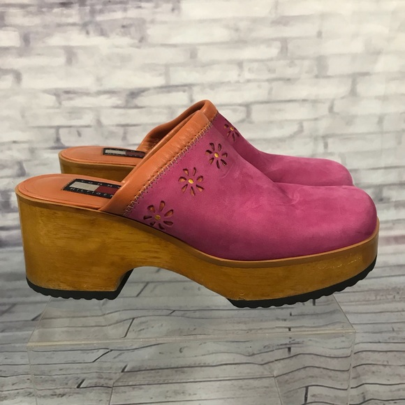 Tommy Hilfiger Wood Clogs Suede Leather 